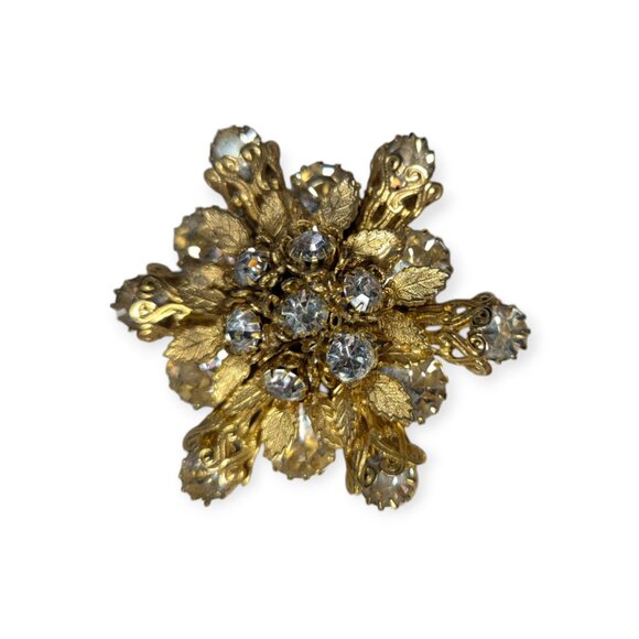 Vintage Gold Tone & Clear Rhinestone Brooch/Pin - Picture 2 of 6